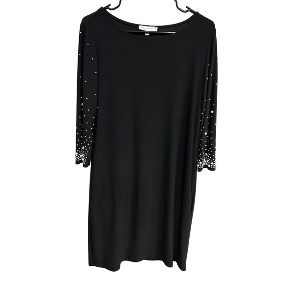 Annalee + Hope NWT Black Dress With Pearl Embellished Sleeves Sz Large - Picture 1 of 9